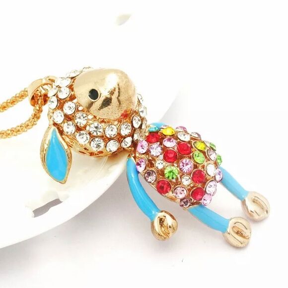 Cute Mix Color Crystal Blue Enamel Sheep Pendant  Necklace NWOT - Picture 5 of 5